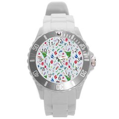 New Year Christmas Winter Watercolor Round Plastic Sport Watch (l) by artworkshop