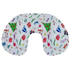 New Year Christmas Winter Watercolor Travel Neck Pillow by artworkshop