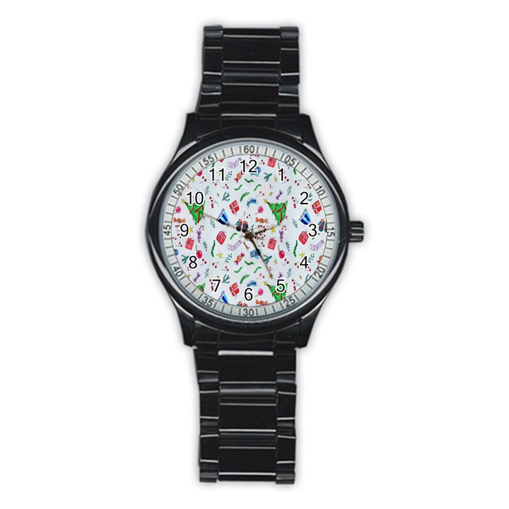 New Year Christmas Winter Watercolor Stainless Steel Round Watch