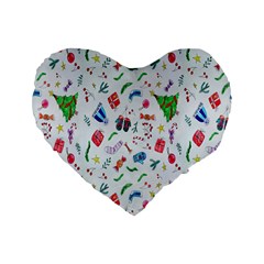 New Year Christmas Winter Watercolor Standard 16  Premium Flano Heart Shape Cushions by artworkshop