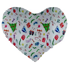 New Year Christmas Winter Watercolor Large 19  Premium Flano Heart Shape Cushions by artworkshop