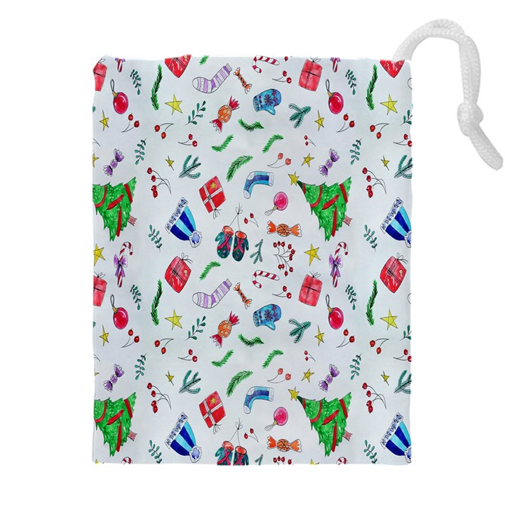 New Year Christmas Winter Watercolor Drawstring Pouch (5XL)