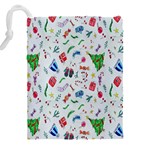 New Year Christmas Winter Watercolor Drawstring Pouch (5XL) Back