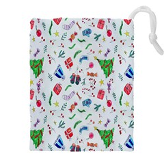 New Year Christmas Winter Watercolor Drawstring Pouch (5xl) by artworkshop