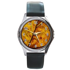 Leaf Leaf Veins Fall Round Metal Watch by artworkshop