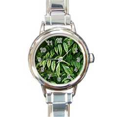 Leaves Foliage Twig Bush Plant Round Italian Charm Watch by artworkshop