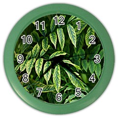 Leaves Foliage Twig Bush Plant Color Wall Clock by artworkshop