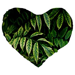 Leaves Foliage Twig Bush Plant Large 19  Premium Flano Heart Shape Cushions by artworkshop