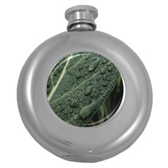 Leaves Water Drops Green  Round Hip Flask (5 Oz) by artworkshop