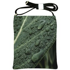 Leaves Water Drops Green  Shoulder Sling Bag by artworkshop