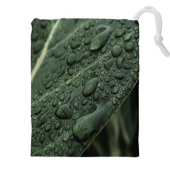 Leaves Water Drops Green  Drawstring Pouch (5xl) by artworkshop