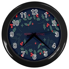 Merry Christmas Holiday Pattern  Wall Clock (black) by artworkshop