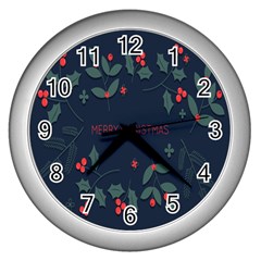 Merry Christmas Holiday Pattern  Wall Clock (silver) by artworkshop