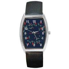 Merry Christmas Holiday Pattern  Barrel Style Metal Watch by artworkshop