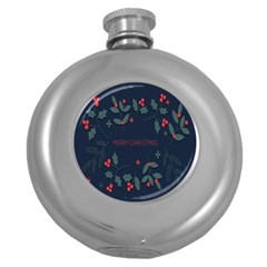 Merry Christmas Holiday Pattern  Round Hip Flask (5 Oz) by artworkshop