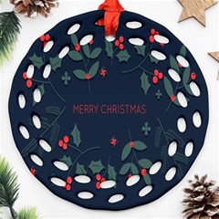 Merry Christmas Holiday Pattern  Ornament (round Filigree) by artworkshop