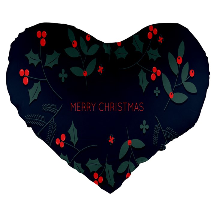 Merry Christmas Holiday Pattern  Large 19  Premium Heart Shape Cushions