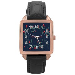 Merry Christmas Holiday Pattern  Rose Gold Leather Watch  by artworkshop