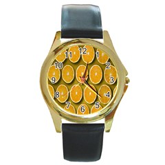 Orange Slices Cross Sections Pattern Round Gold Metal Watch by artworkshop