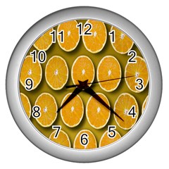 Orange Slices Cross Sections Pattern Wall Clock (silver) by artworkshop