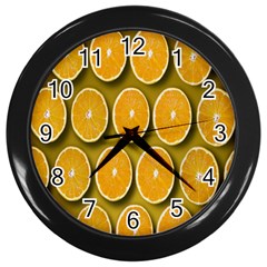 Orange Slices Cross Sections Pattern Wall Clock (black) by artworkshop