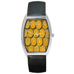 Orange Slices Cross Sections Pattern Barrel Style Metal Watch by artworkshop