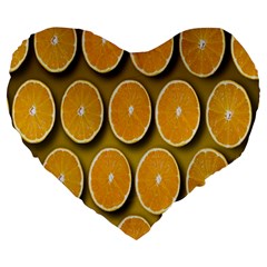 Orange Slices Cross Sections Pattern Large 19  Premium Heart Shape Cushions by artworkshop