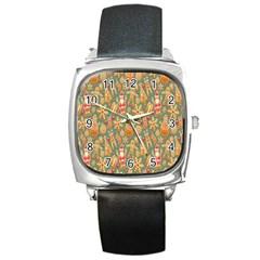 Pattern Seamless Gingerbread Christmas Decorative Square Metal Watch by artworkshop