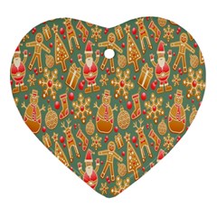 Pattern Seamless Gingerbread Christmas Decorative Heart Ornament (two Sides) by artworkshop