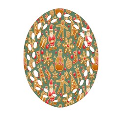 Pattern Seamless Gingerbread Christmas Decorative Oval Filigree Ornament (two Sides) by artworkshop