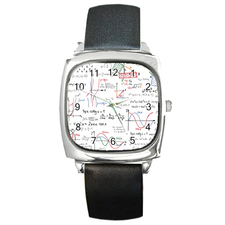 Math Formula Pattern Square Metal Watch