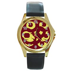 Illustration Art Pattern Design Painting- Round Gold Metal Watch by Wegoenart