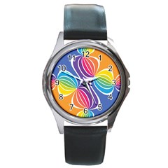 Illustration Abstract Background Pattern Rainbow Color Round Metal Watch by Wegoenart