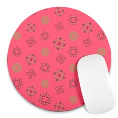 Pink Art Pattern Design Geometric Round Mousepads by Wegoenart