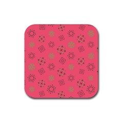 Pink Art Pattern Design Geometric Rubber Coaster (square) by Wegoenart