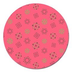 Pink Art Pattern Design Geometric Magnet 5  (round) by Wegoenart