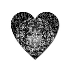 Black White Background Burnout Template Doodle Heart Magnet by Wegoenart