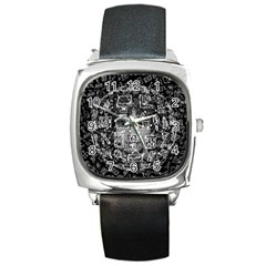 Black White Background Burnout Template Doodle Square Metal Watch by Wegoenart