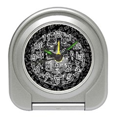 Black White Background Burnout Template Doodle Travel Alarm Clock by Wegoenart