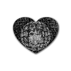 Black White Background Burnout Template Doodle Rubber Coaster (heart) by Wegoenart