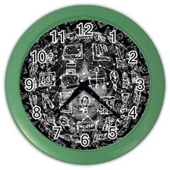 Black White Background Burnout Template Doodle Color Wall Clock by Wegoenart