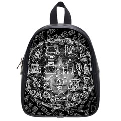 Black White Background Burnout Template Doodle School Bag (small) by Wegoenart