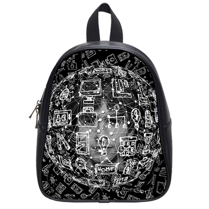 Black White Background Burnout Template Doodle School Bag (Small)