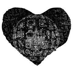 Black White Background Burnout Template Doodle Large 19  Premium Flano Heart Shape Cushions by Wegoenart