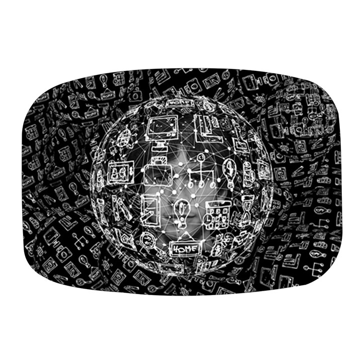 Black White Background Burnout Template Doodle Mini Square Pill Box