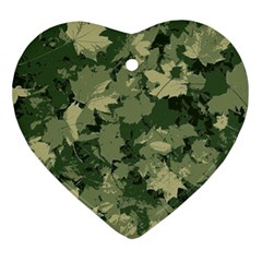 Green Leaves Camouflage Pattern Heart Ornament (two Sides)