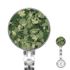 Green Leaves Camouflage Pattern Stainless Steel Nurses Watch by Wegoenart