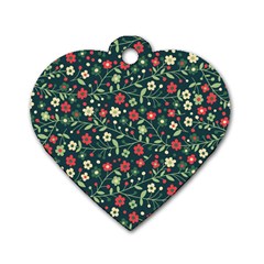 Flowering-branches-seamless-pattern Dog Tag Heart (one Side) by Zezheshop