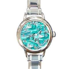 Sea Waves Seamless Pattern Round Italian Charm Watch by Wegoenart