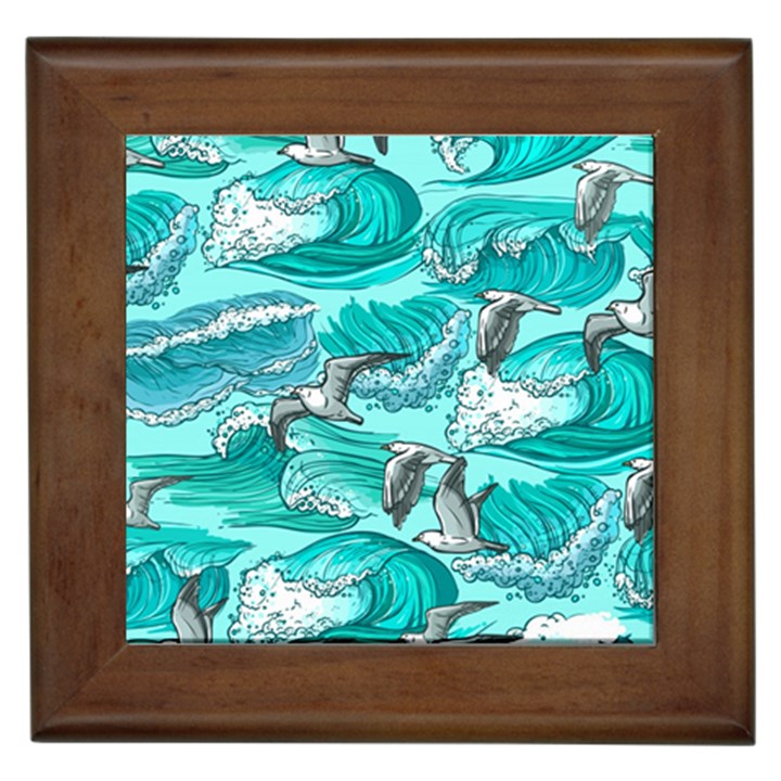 Sea waves seamless pattern Framed Tile